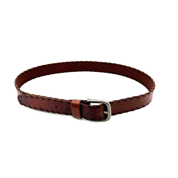 Eddie Bauer Leather Belt Mens Large Dark Brown Laced Edge - Picture 1 of 7